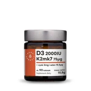 Witamina D3(2000IU) + K2mk7 + Cynk + Selen 90 Tabletek Aura Herbals NaszeNaturalne D Aura Herbals Tabletki