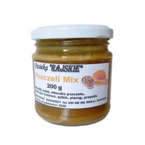 Pszczeli Mix - Miód z Pyłkiem, Pierzgą, Propolisem, Mleczkiem Pszczelim i Trutowym | 200g Pasieka Rajskie  NaszeNaturalne pszczeli mix naszenaturalne pasieka rajskie 200g